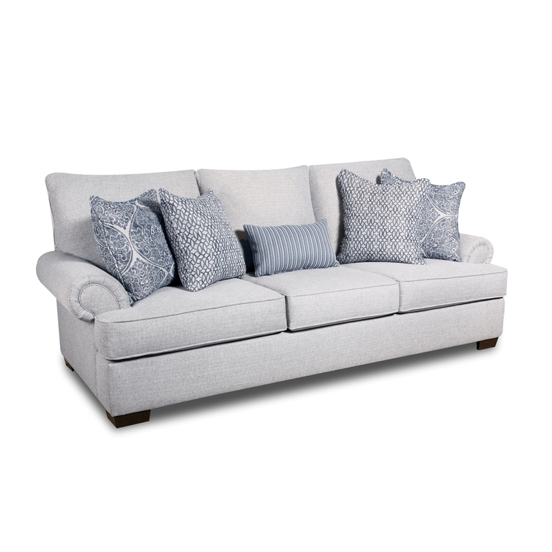 Pemberly Row Sofa with Accent Pillows in Light Gray