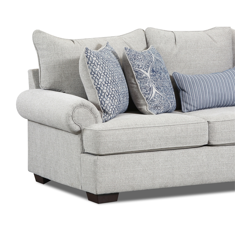 Pemberly Row Sofa with Accent Pillows in Light Gray