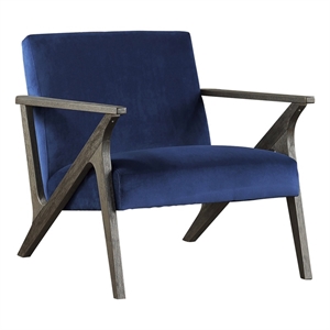 Pemberly Row 16'' Mid-Century Wood/Velvet Accent Chair in Navy