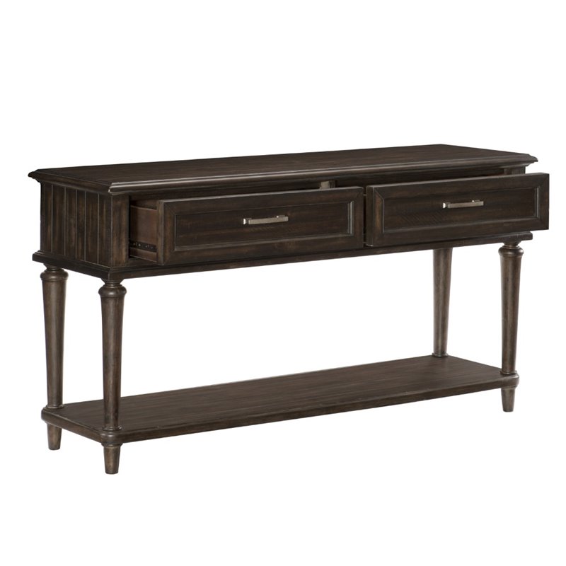 Pemberly Row Wood 2 Drawer Console Table in Driftwood Charcoal