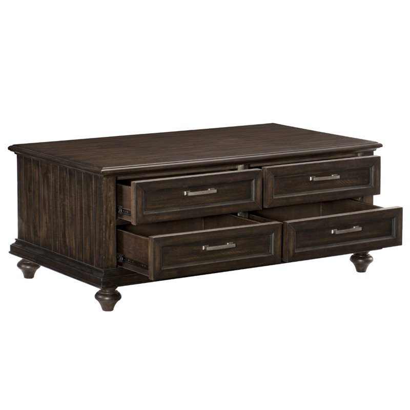 Pemberly Row Wood 4 Drawer Coffee Table in Espresso