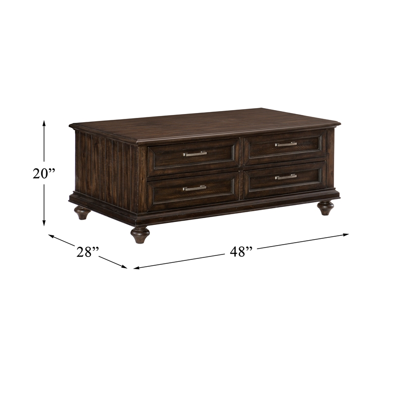 Pemberly Row Wood 4 Drawer Coffee Table in Espresso