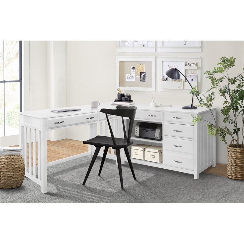Pemberly Row Contemporary Engineered Wood L Shaped Desk in White