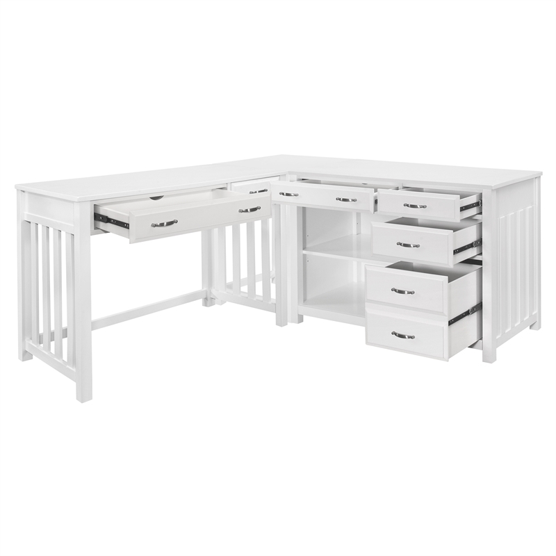 Pemberly Row Contemporary Engineered Wood L Shaped Desk in White
