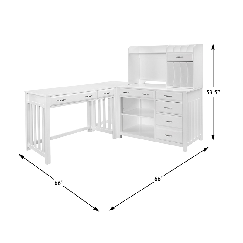 Pemberly Row Contemporary Engineered Wood L Shaped Desk with Hutch in White