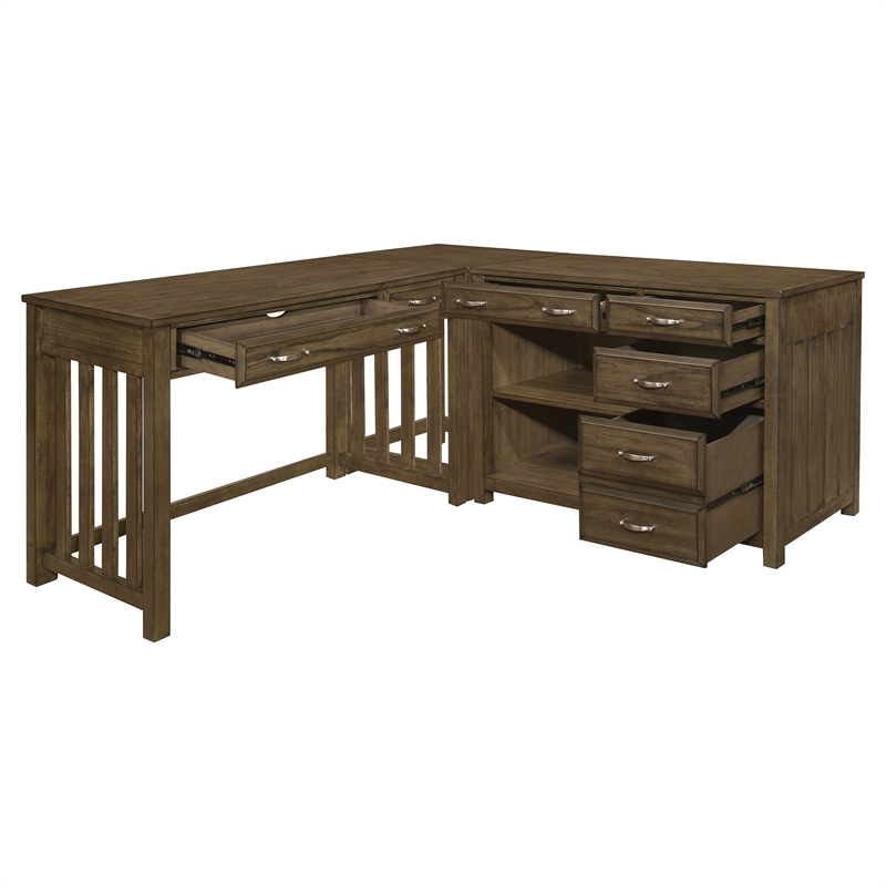 Pemberly Row Wood L Shaped Desk in Brown Gray