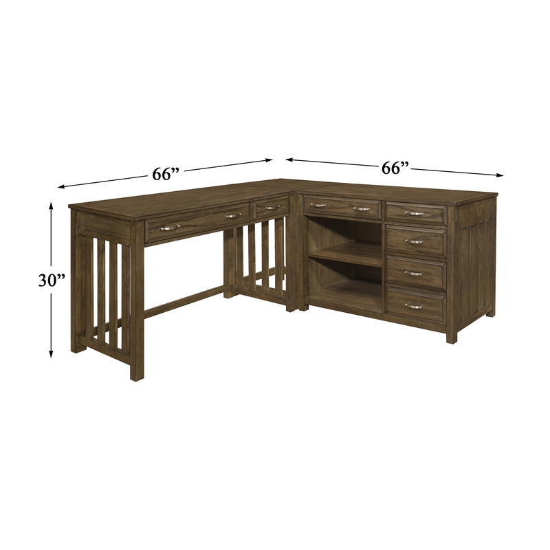 Pemberly Row Wood L Shaped Desk in Brown Gray