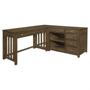Pemberly Row Wood L Shaped Desk in Brown Gray