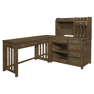 Pemberly Row Wood L Shaped Desk with Hutch in Brown Gray