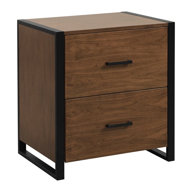 Pemberly Row Metal File Cabinet in Walnut and Black