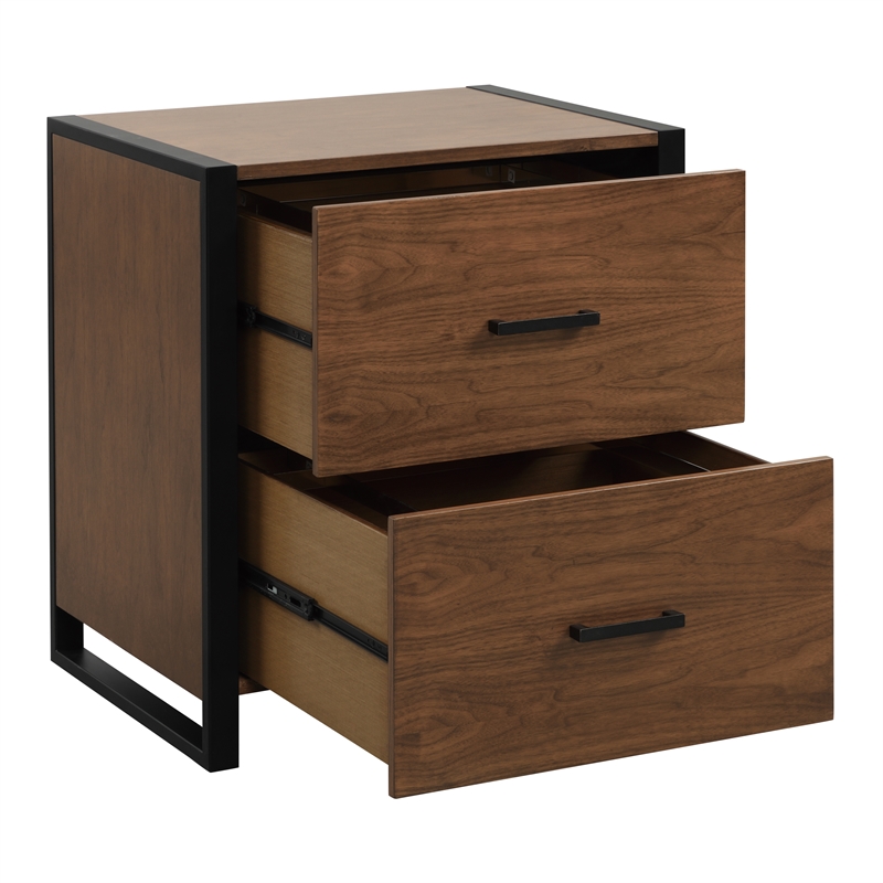 Pemberly Row Metal File Cabinet in Walnut and Black