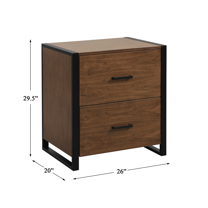 Pemberly Row Metal File Cabinet in Walnut and Black