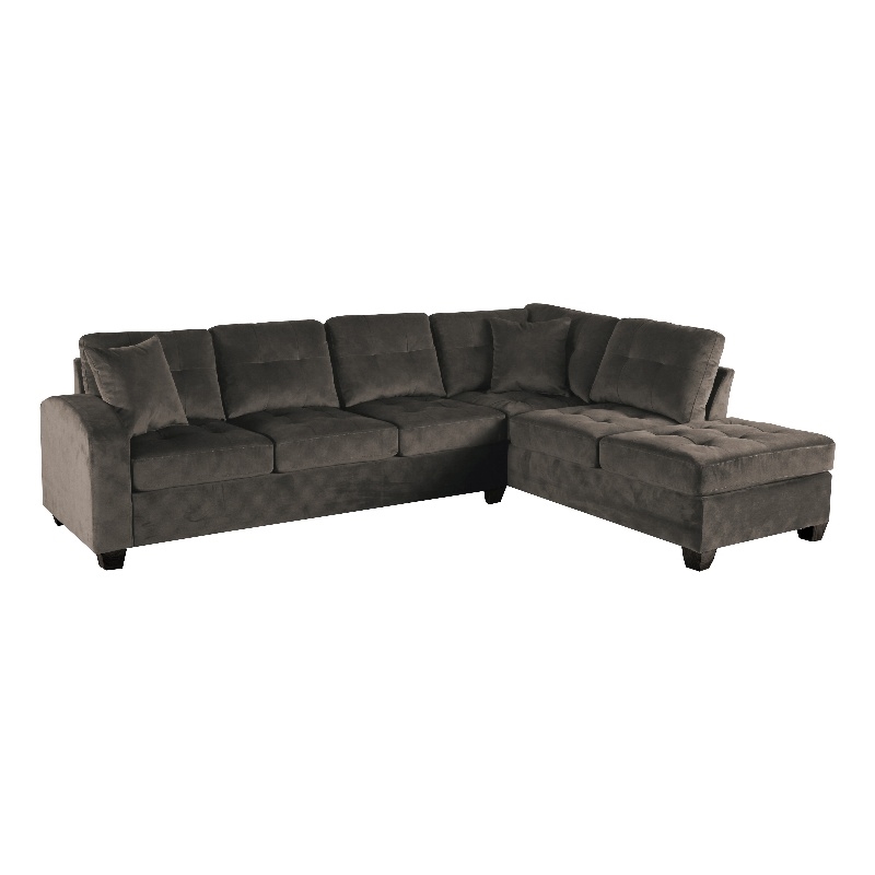 Pemberly Row Contemporary Velvet Upholstered Reversible Sectional in Chocolate