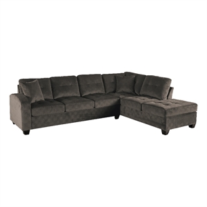 Pemberly Row Contemporary Velvet Upholstered Reversible Sectional in Chocolate