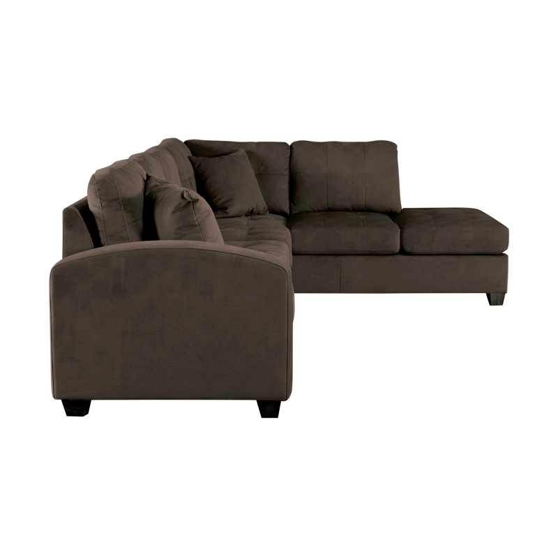 Pemberly Row Contemporary Velvet Upholstered Reversible Sectional in Chocolate