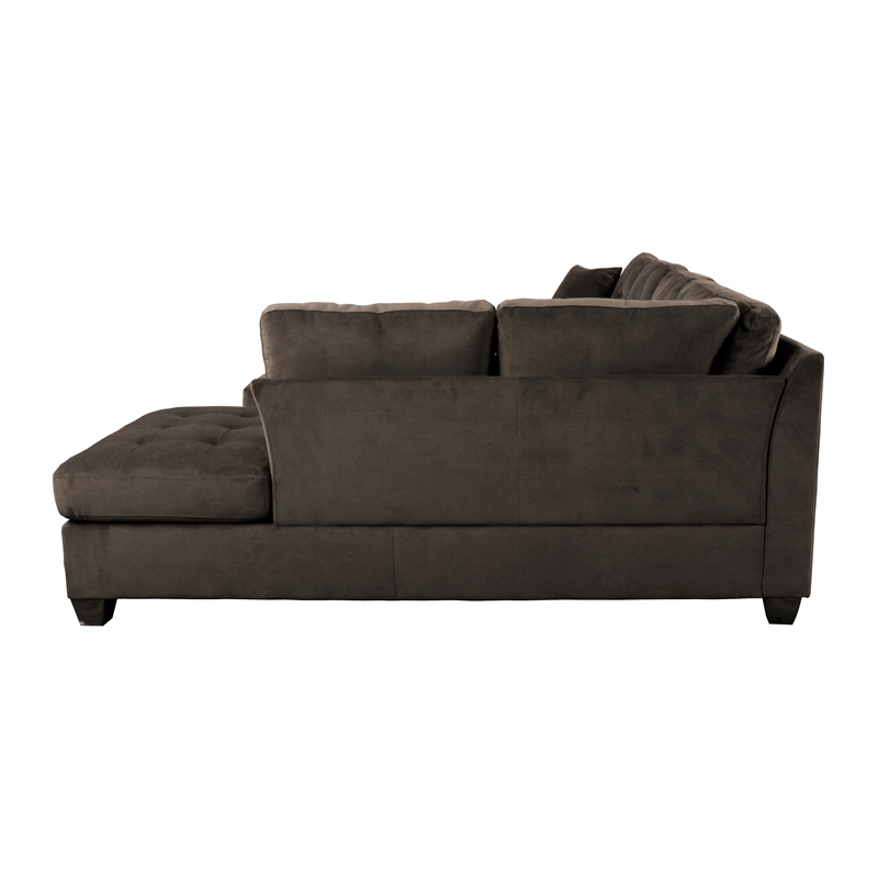 Pemberly Row Contemporary Velvet Upholstered Reversible Sectional in Chocolate
