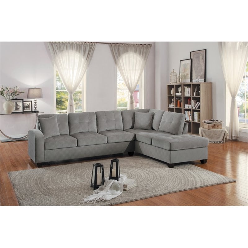 Pemberly Row Velvet Upholstered Reversible Sectional in Taupe