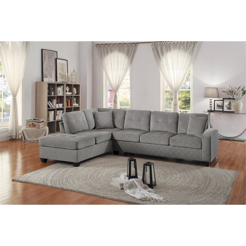 Pemberly Row Velvet Upholstered Reversible Sectional in Taupe