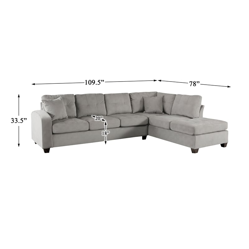 Pemberly Row Velvet Upholstered Reversible Sectional in Taupe