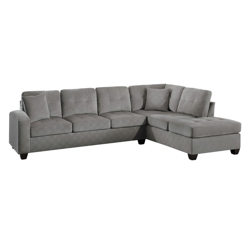 Pemberly Row Velvet Upholstered Reversible Sectional in Taupe