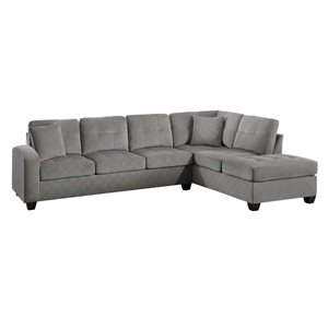 Pemberly Row Velvet Upholstered Reversible Sectional in Taupe