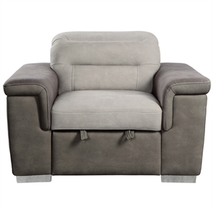 pemberly row microfiber accent chair with pull out ottoman in beige and taupe