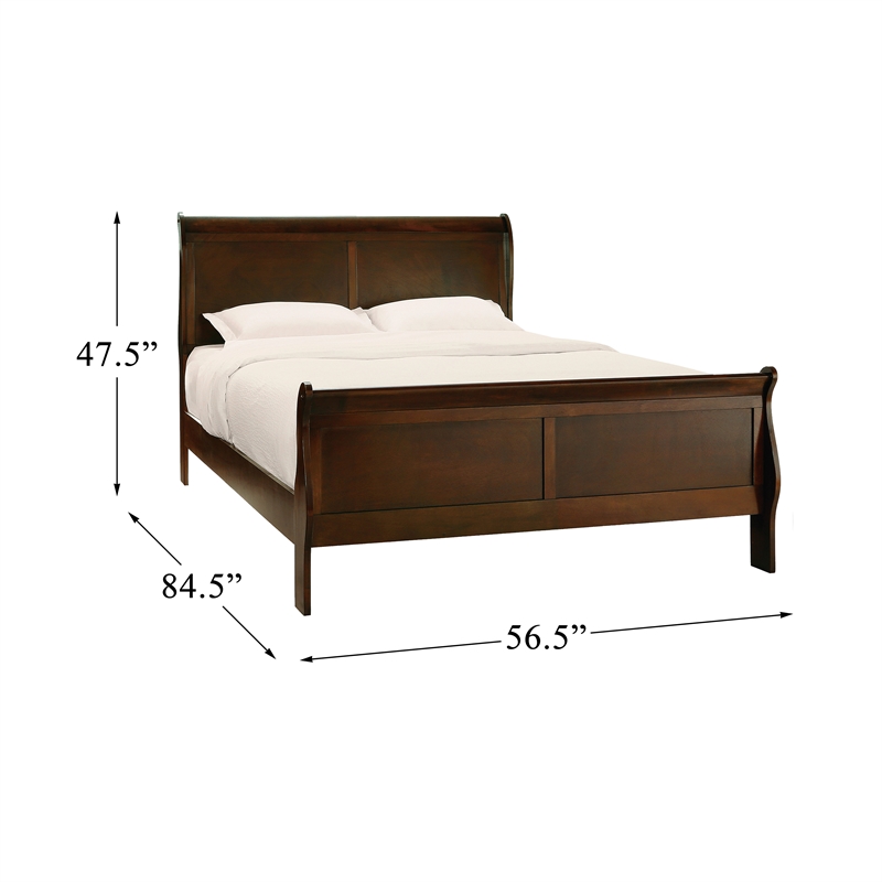 Pemberly Row Traditional Wood Full Sleigh Bed in Brown Cherry