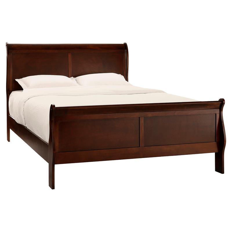 Pemberly Row Traditional Engineered Wood Queen Sleigh Bed in Brown Cherry
