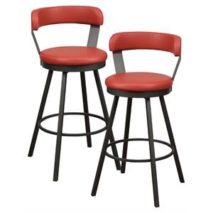 Pemberly Row Metal Pub Height Swivel Stools in Dark Gray/Red (Set of 2)