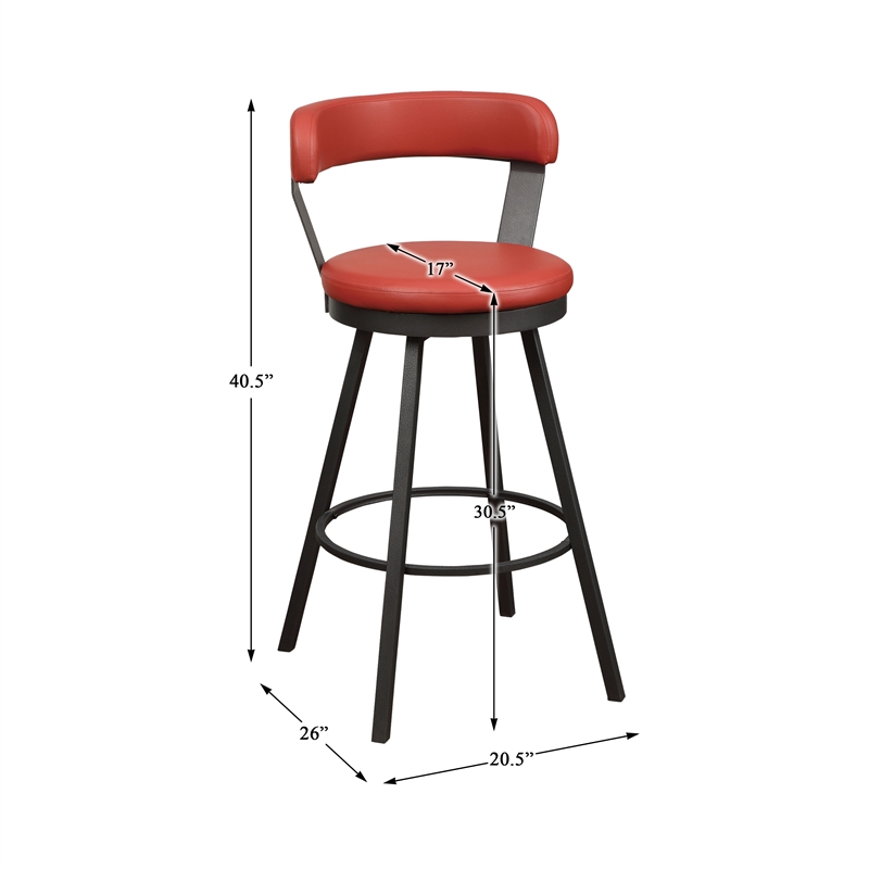 Pemberly Row Metal Pub Height Swivel Stools in Dark Gray/Red (Set of 2)