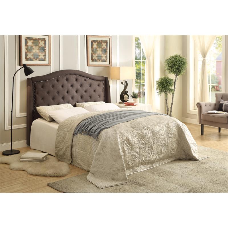Pemberly Row Button Tufted Fabric Upholstered Queen Wingback Bed in ...