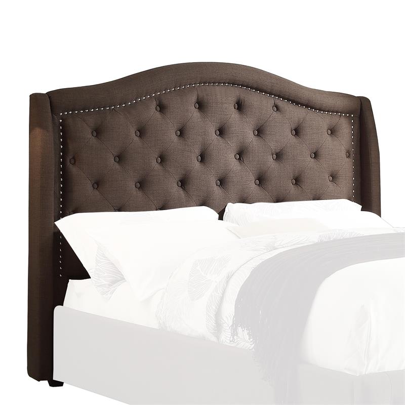 Pemberly Row Button Tufted Fabric Upholstered Queen Wingback Bed in ...