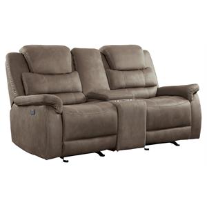 pemberly row transitional microfiber double glider reclining love seat in brown