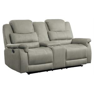 pemberly row transitional microfiber double glider reclining love seat in gray