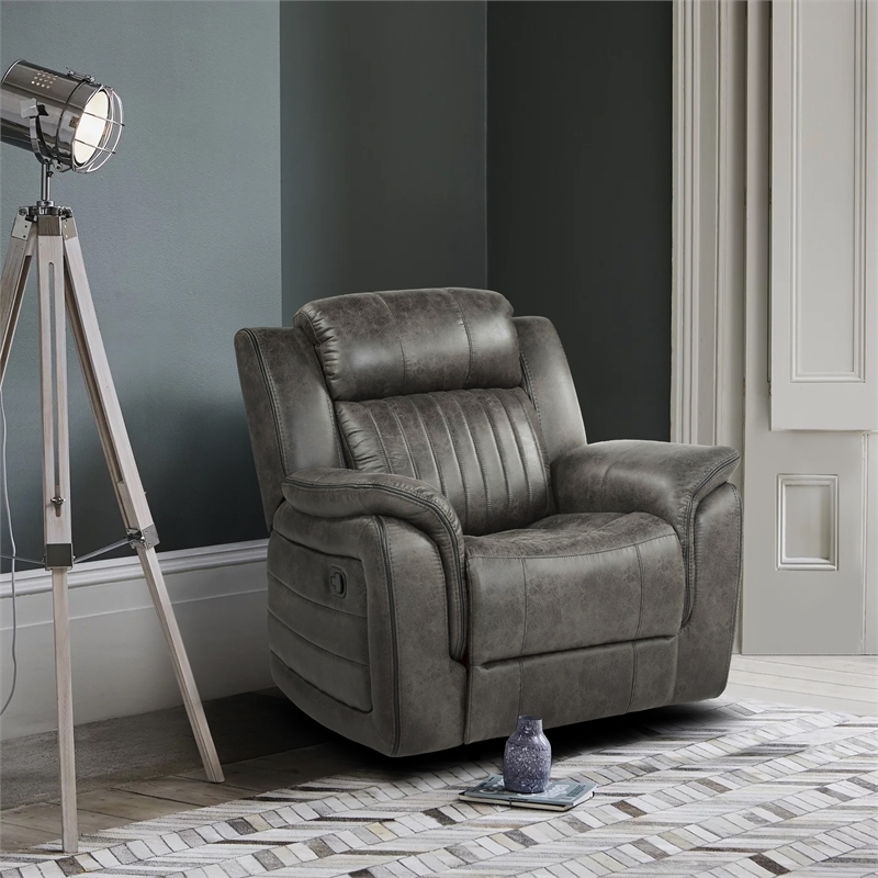 Pemberly Row Transitional Polished Microfiber Reclining Chair in Gray