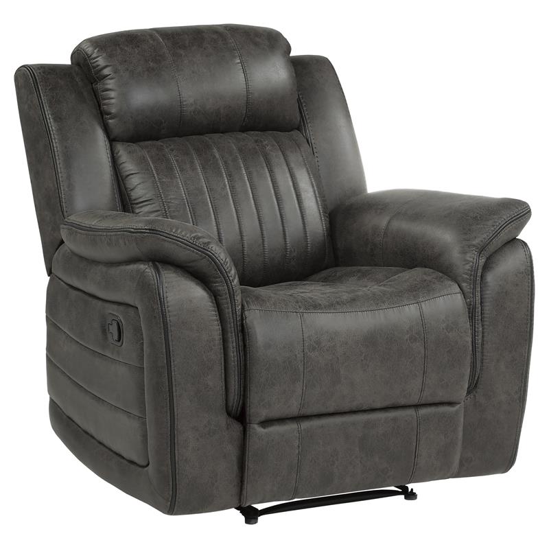 Pemberly Row Transitional Polished Microfiber Reclining Chair in Gray