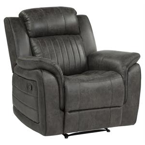 pemberly row transitional polished microfiber reclining chair in gray