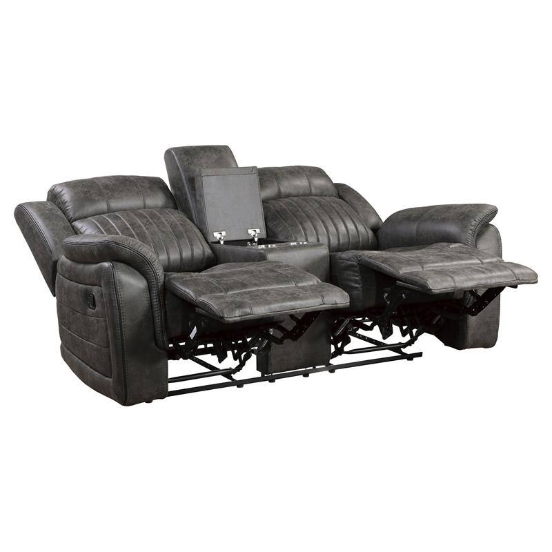 Pemberly Row Transitional Microfiber Double Reclining Loveseat in Gray