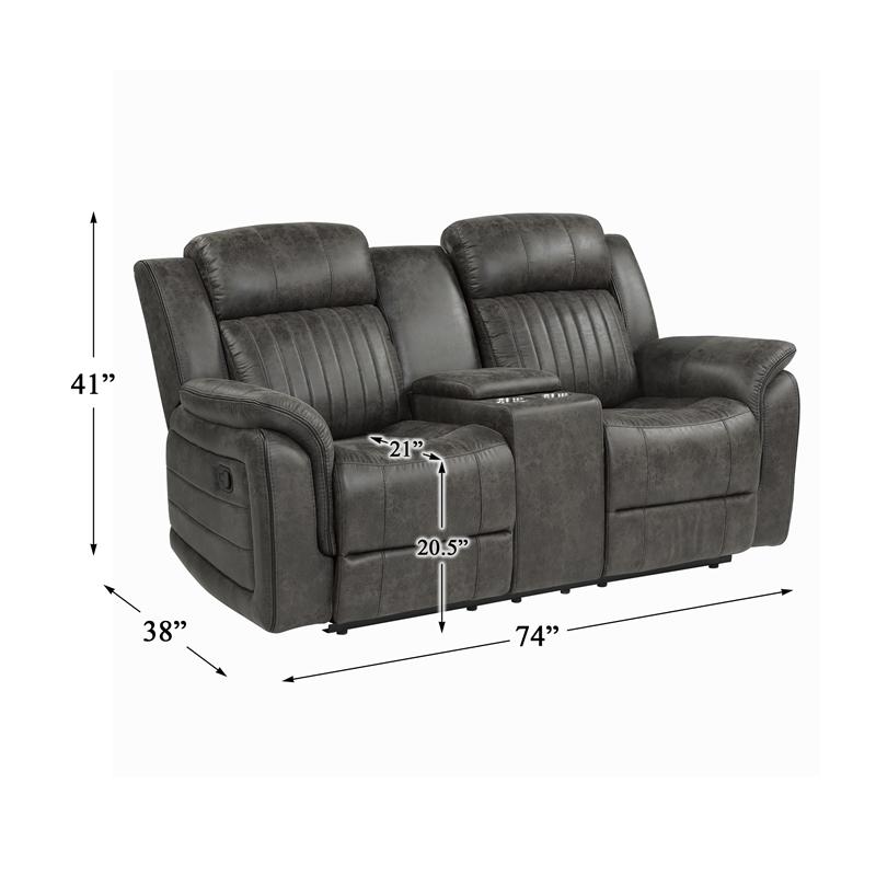 Pemberly Row Transitional Microfiber Double Reclining Loveseat in Gray