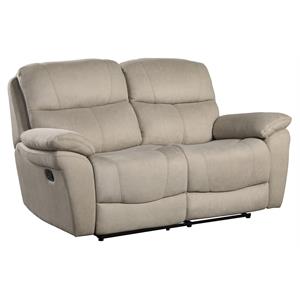 pemberly row transitional microfiber reclining double love seat in tan