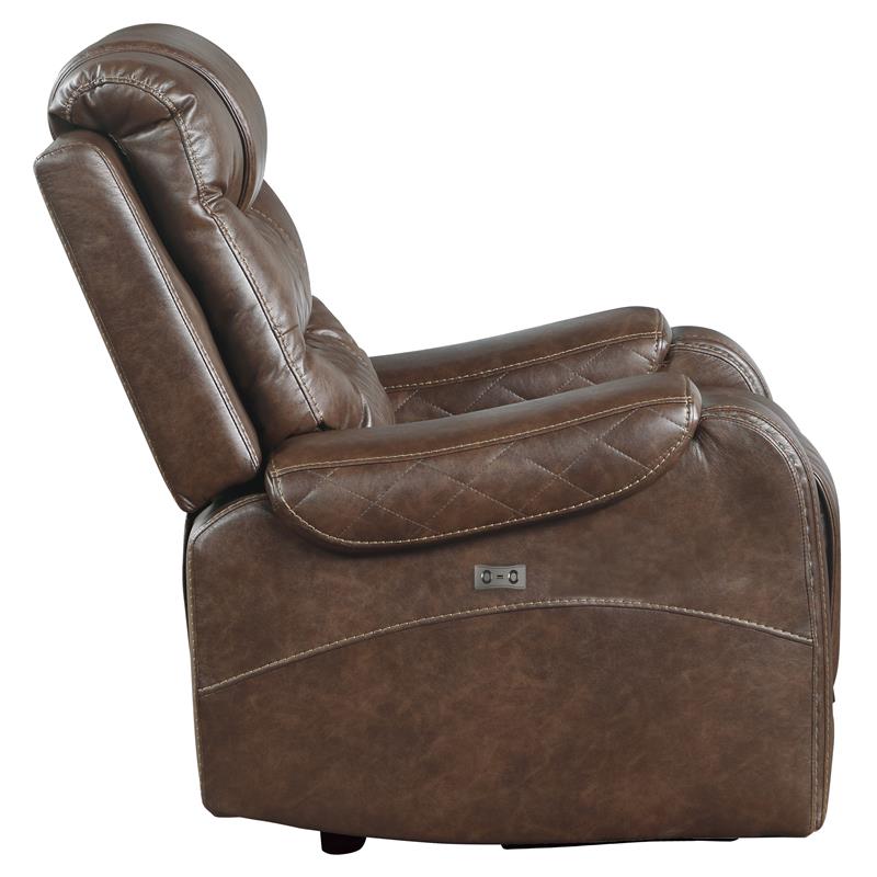 Pemberly Row Traditional Microfiber Power Reclining Chair in Brown