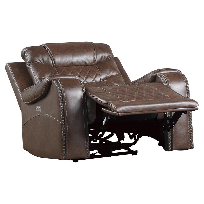 Pemberly Row Traditional Microfiber Power Reclining Chair in Brown