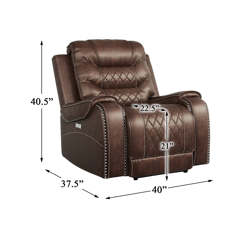 Pemberly Row Traditional Microfiber Power Reclining Chair in Brown