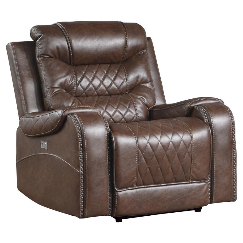 Pemberly Row Traditional Microfiber Power Reclining Chair in Brown