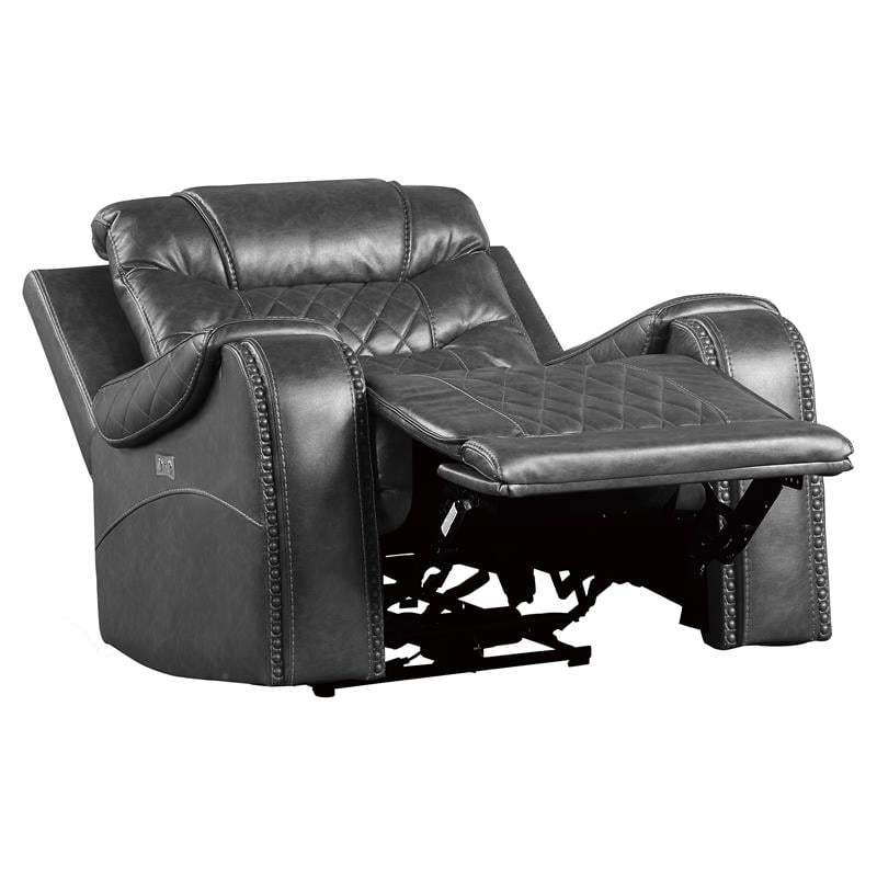 Pemberly Row Traditional Microfiber Power Reclining Chair in Gray
