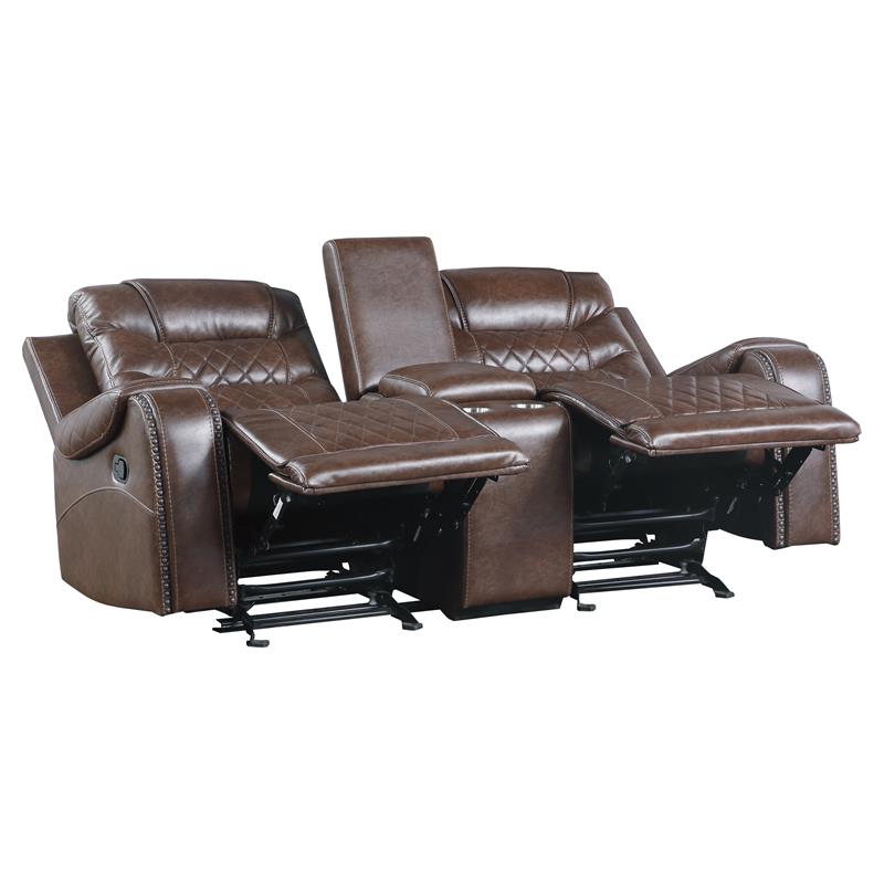 Pemberly Row Traditional Microfiber Double Glider Reclining Loveseat in Brown