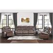Pemberly Row Traditional Microfiber Double Glider Reclining Loveseat in Brown