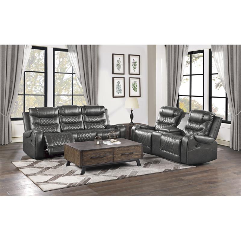 Pemberly Row Traditional Microfiber Double Glider Reclining Loveseat in Gray