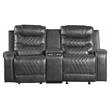 Pemberly Row Traditional Microfiber Double Glider Reclining Loveseat in Gray
