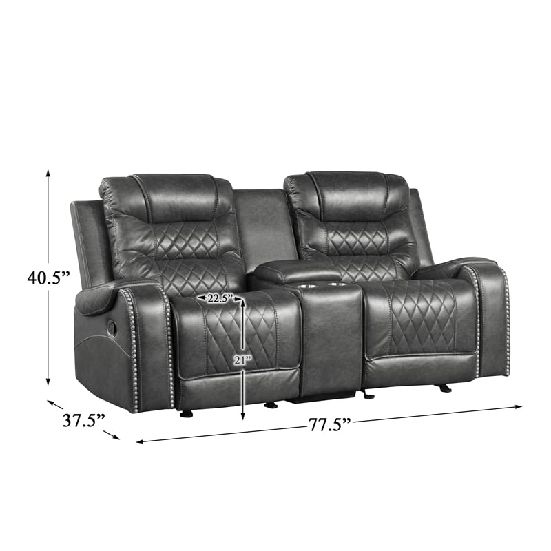 Pemberly Row Traditional Microfiber Double Glider Reclining Loveseat in Gray